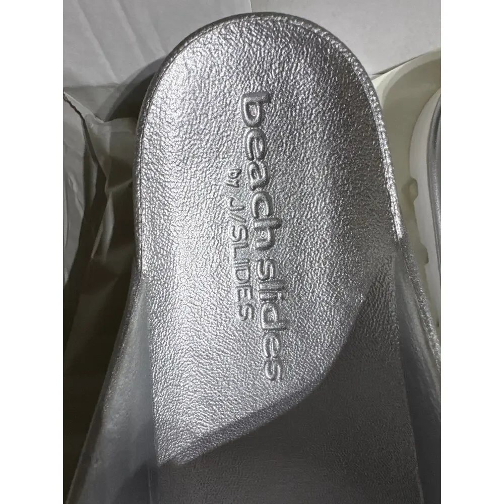 J/Slides NYC Silver Buckle Platform Sandals Slide Shoes Women Size 10